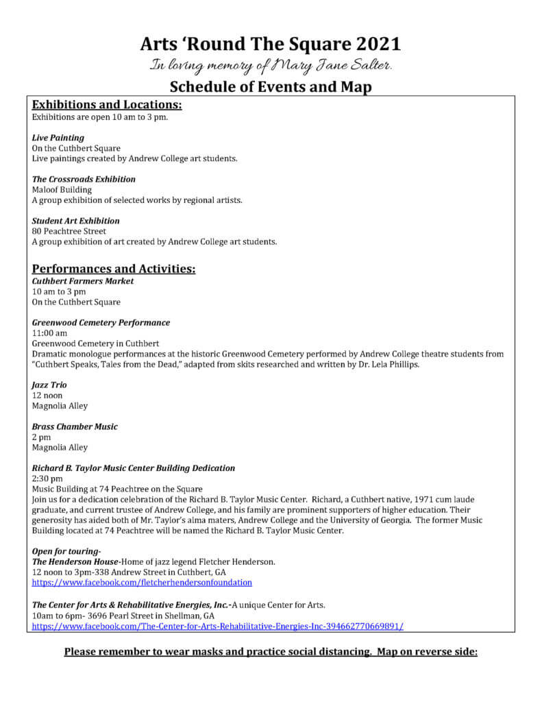 Arts Round the Square Schedule of Events