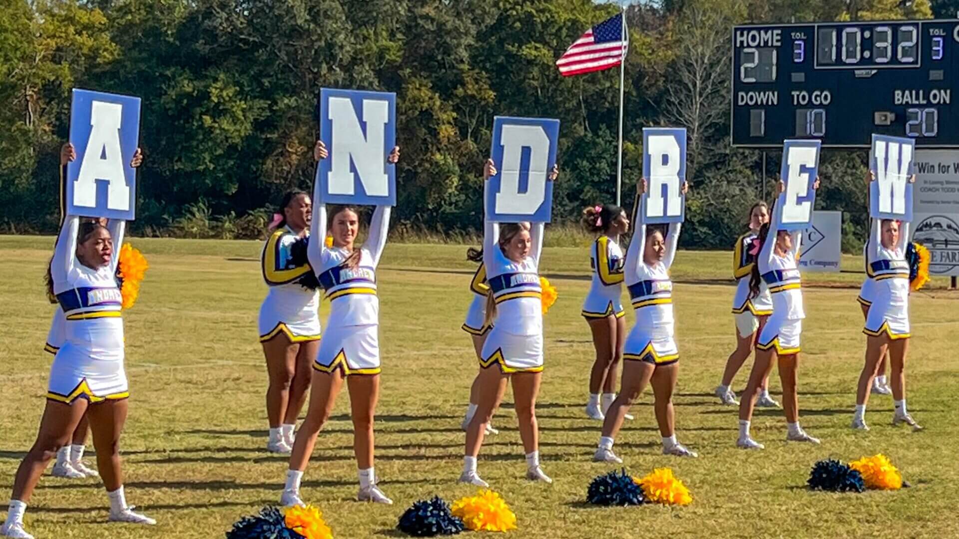photo Cheerleading for main page spell ANDREW
